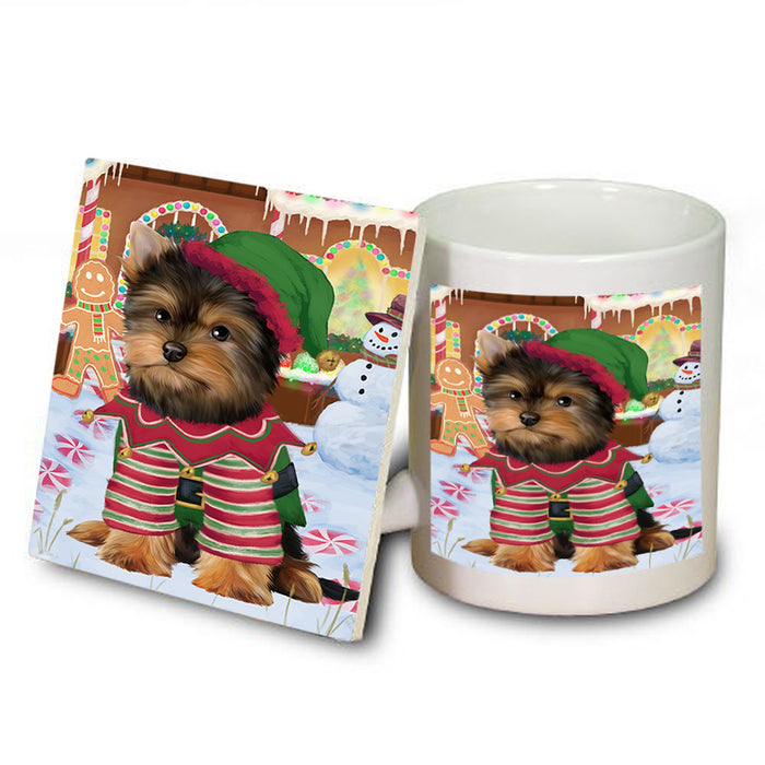 Christmas Gingerbread House Candyfest Yorkshire Terrier Dog Mug and Coaster Set MUC56600