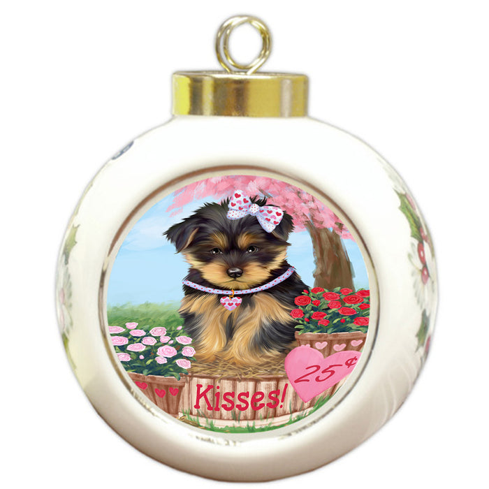 Rosie 25 Cent Kisses Yorkshire Terrier Dog Round Ball Christmas Ornament RBPOR56631
