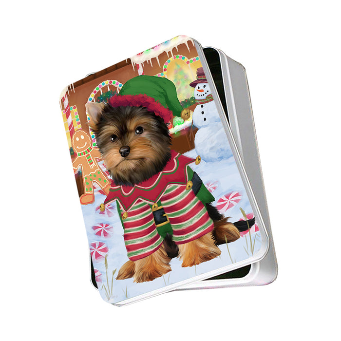 Christmas Gingerbread House Candyfest Yorkshire Terrier Dog Photo Storage Tin PITN56551
