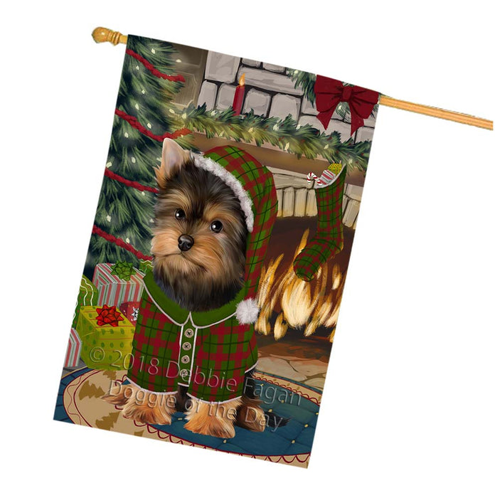 The Stocking was Hung Yorkshire Terrier Dog House Flag FLG56099
