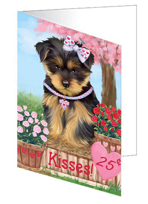 Rosie 25 Cent Kisses Yorkshire Terrier Dog Handmade Artwork Assorted Pets Greeting Cards and Note Cards with Envelopes for All Occasions and Holiday Seasons GCD73340