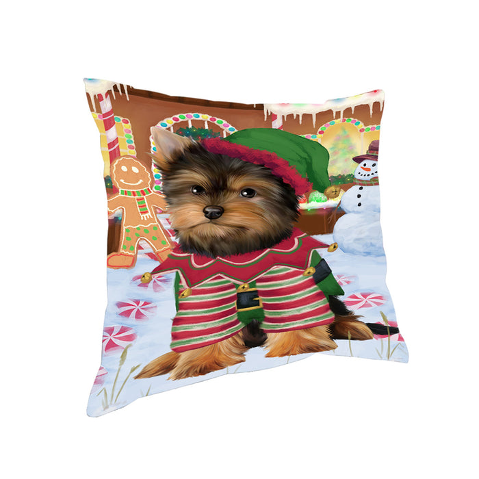 Christmas Gingerbread House Candyfest Yorkshire Terrier Dog Pillow PIL80724