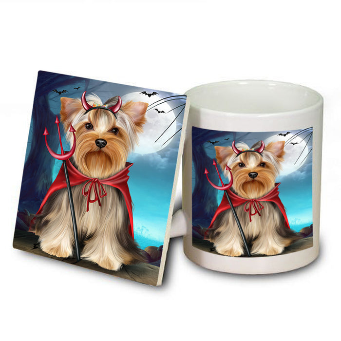 Happy Halloween Trick or Treat Yorkshire Terrier Dog Mug and Coaster Set MUC54540