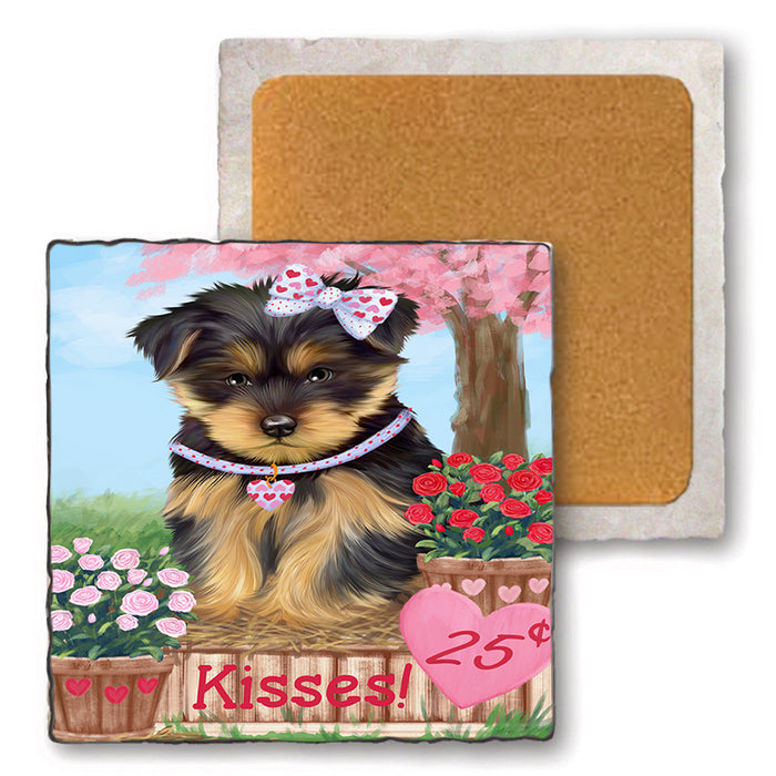 Rosie 25 Cent Kisses Yorkshire Terrier Dog Set of 4 Natural Stone Marble Tile Coasters MCST51275