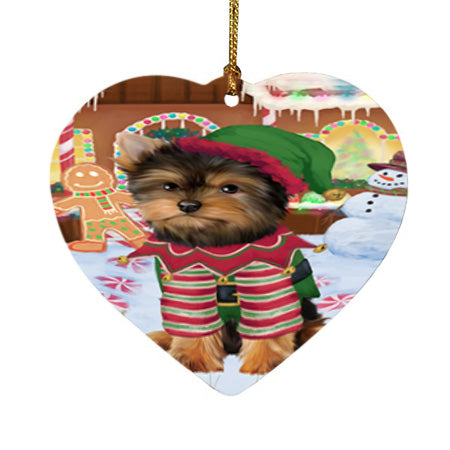 Christmas Gingerbread House Candyfest Yorkshire Terrier Dog Heart Christmas Ornament HPOR56964