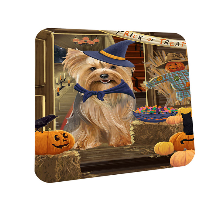 Enter at Own Risk Trick or Treat Halloween Yorkshire Terrier Dog Coasters Set of 4 CST53312
