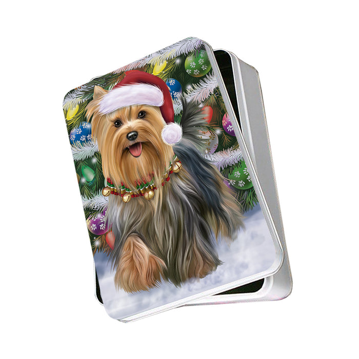 Trotting in the Snow Yorkshire Terrier Dog Photo Storage Tin PITN54548