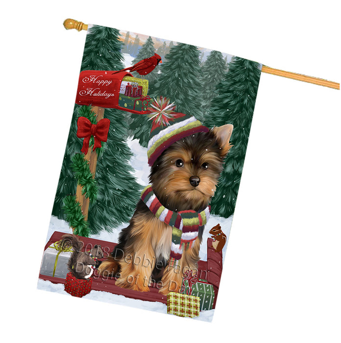 Merry Christmas Woodland Sled Yorkshire Terrier Dog House Flag FLG55510