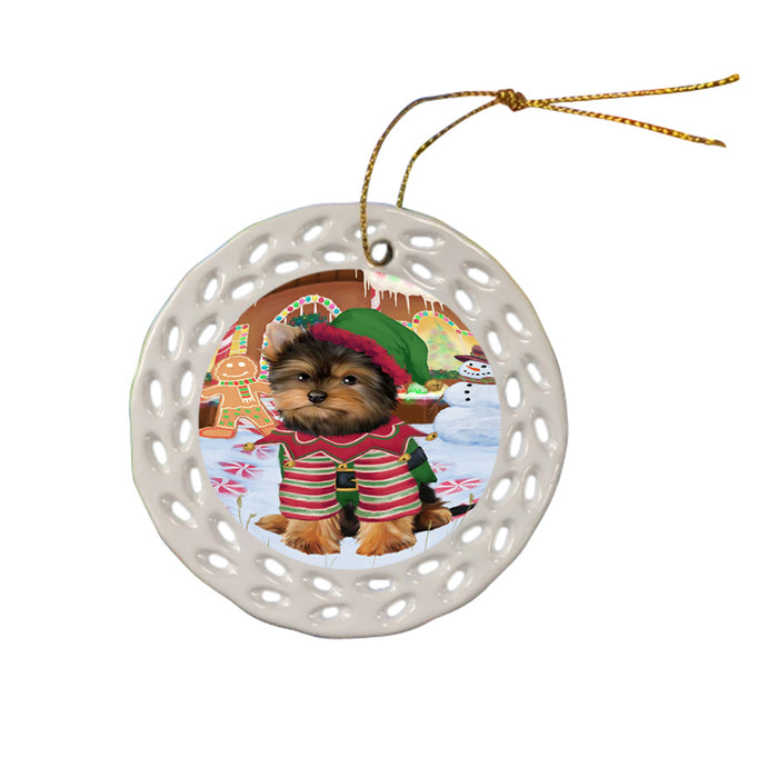 Christmas Gingerbread House Candyfest Yorkshire Terrier Dog Ceramic Doily Ornament DPOR56964