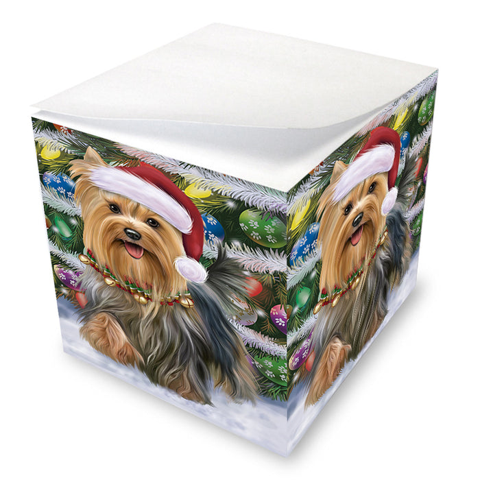 Trotting in the Snow Yorkshire Terrier Dog Note Cube NOC56251