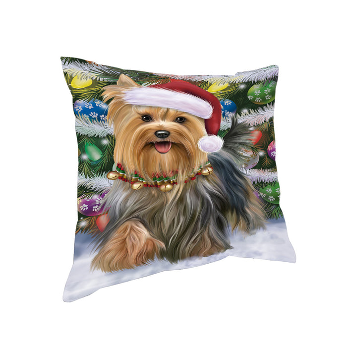 Trotting in the Snow Yorkshire Terrier Dog Pillow PIL75556