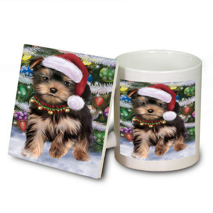 Trotting in the Snow Yorkshire Terrier Dog Mug and Coaster Set MUC54598