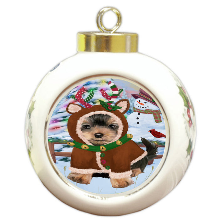 Christmas Gingerbread House Candyfest Yorkshire Terrier Dog Round Ball Christmas Ornament RBPOR56965