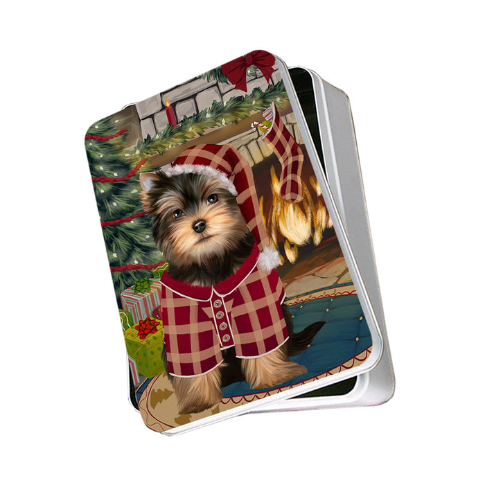 The Stocking was Hung Yorkshire Terrier Dog Photo Storage Tin PITN55614