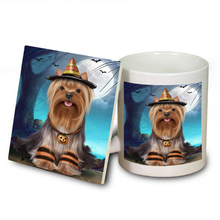 Happy Halloween Trick or Treat Yorkshire Terrier Dog Mug and Coaster Set MUC54541