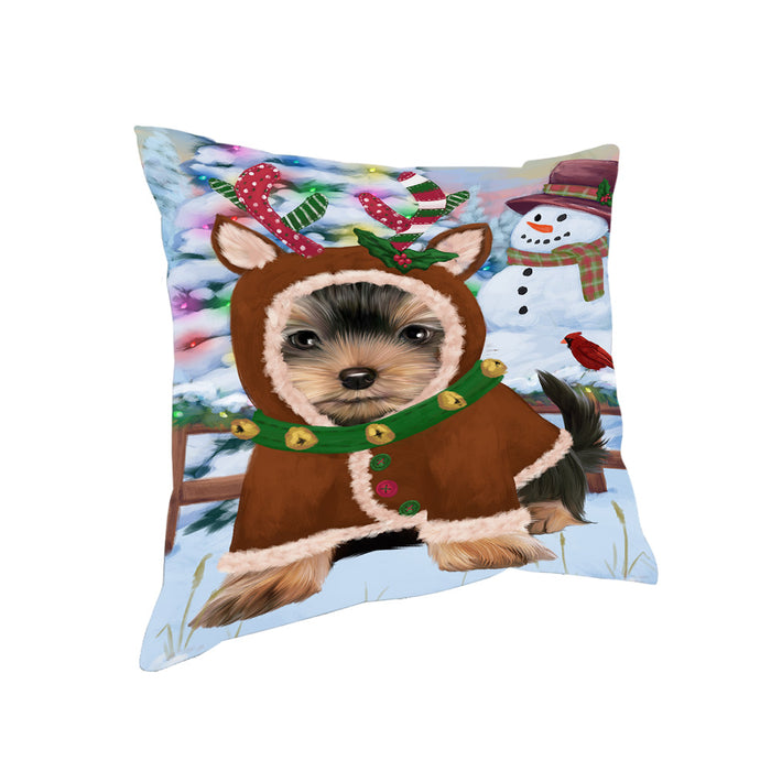 Christmas Gingerbread House Candyfest Yorkshire Terrier Dog Pillow PIL80728