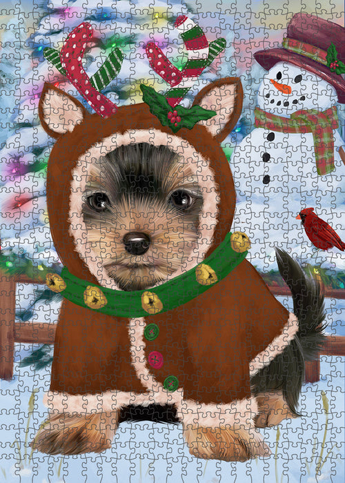 Christmas Gingerbread House Candyfest Yorkshire Terrier Dog Puzzle with Photo Tin PUZL94636