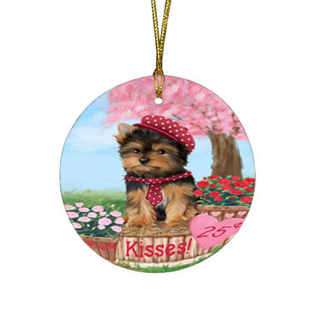 Rosie 25 Cent Kisses Yorkshire Terrier Dog Round Flat Christmas Ornament RFPOR56632