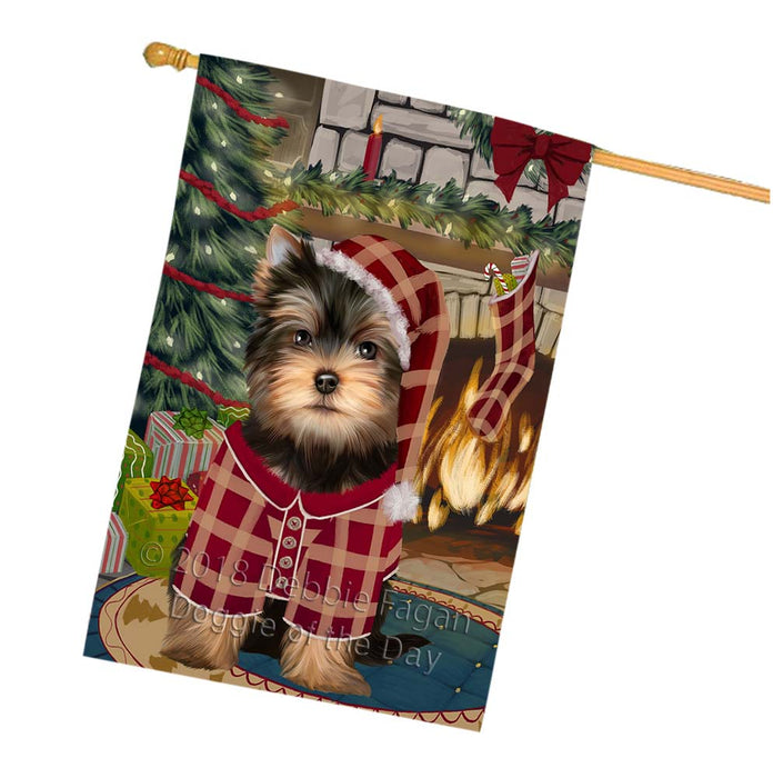 The Stocking was Hung Yorkshire Terrier Dog House Flag FLG56100