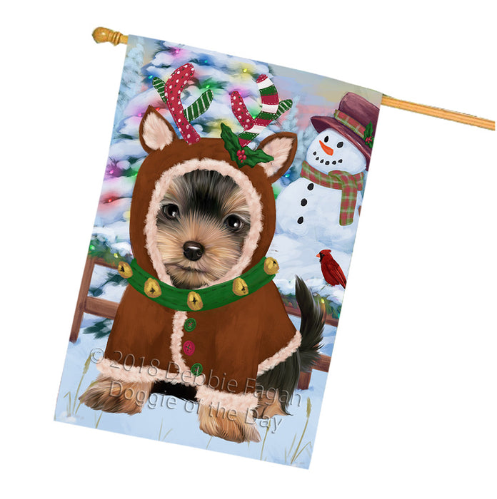 Christmas Gingerbread House Candyfest Yorkshire Terrier Dog House Flag FLG57293