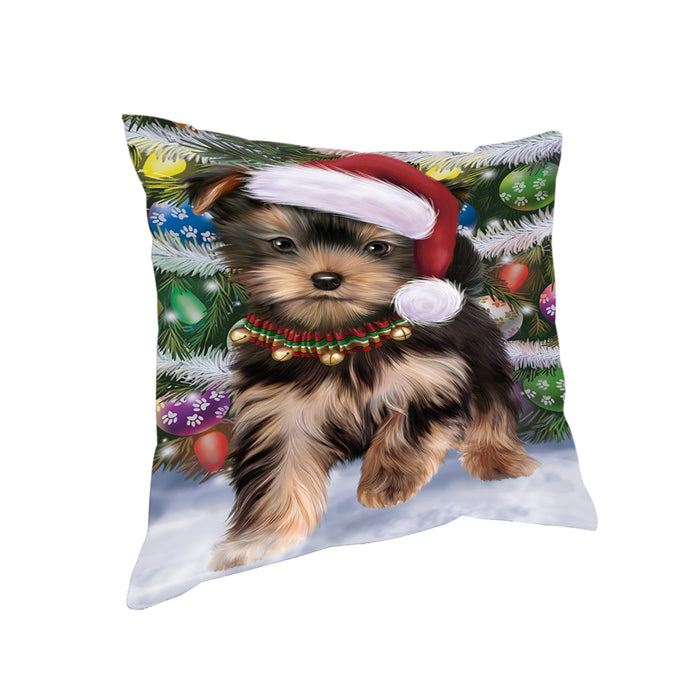 Trotting in the Snow Yorkshire Terrier Dog Pillow PIL75560
