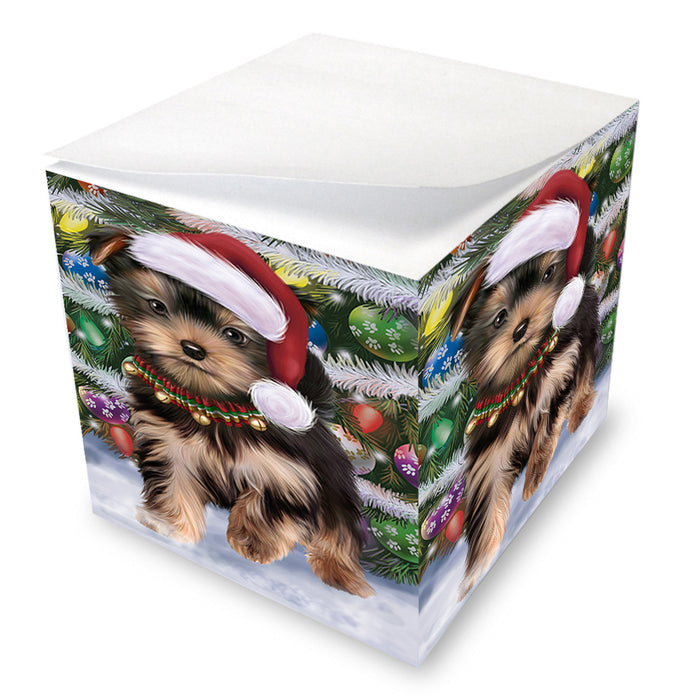 Trotting in the Snow Yorkshire Terrier Dog Note Cube NOC56252