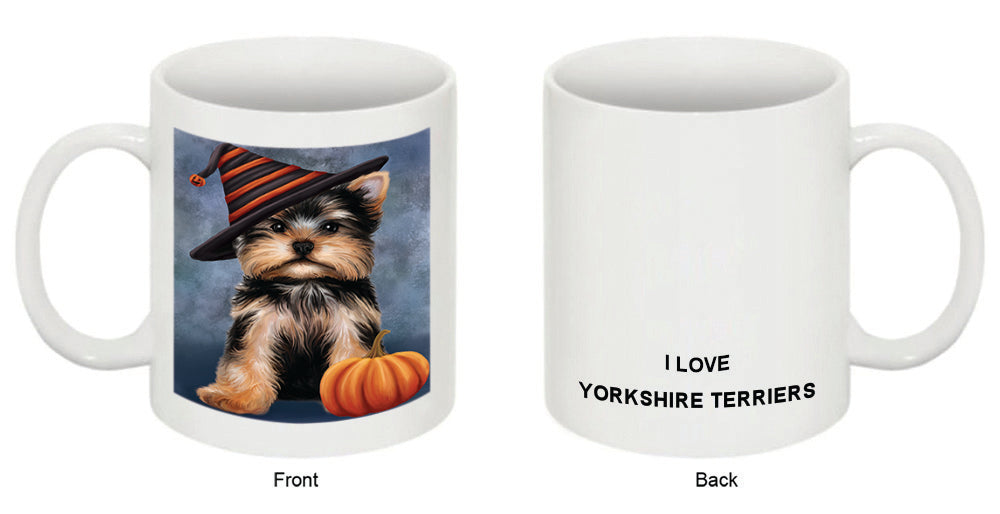 Happy Halloween Yorkshire Terrier Dog Wearing Witch Hat with Pumpkin Coffee Mug MUG50245