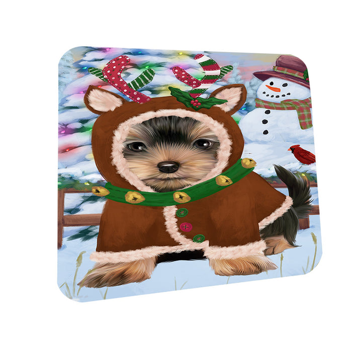 Christmas Gingerbread House Candyfest Yorkshire Terrier Dog Coasters Set of 4 CST56567