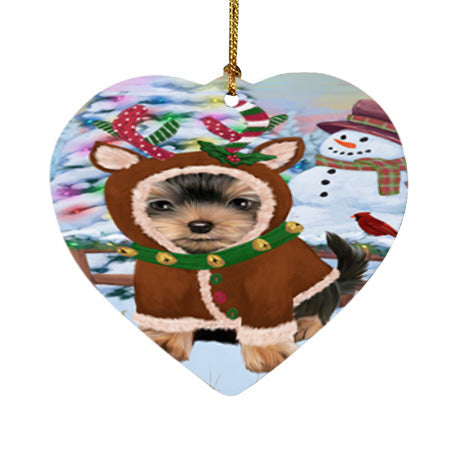 Christmas Gingerbread House Candyfest Yorkshire Terrier Dog Heart Christmas Ornament HPOR56965