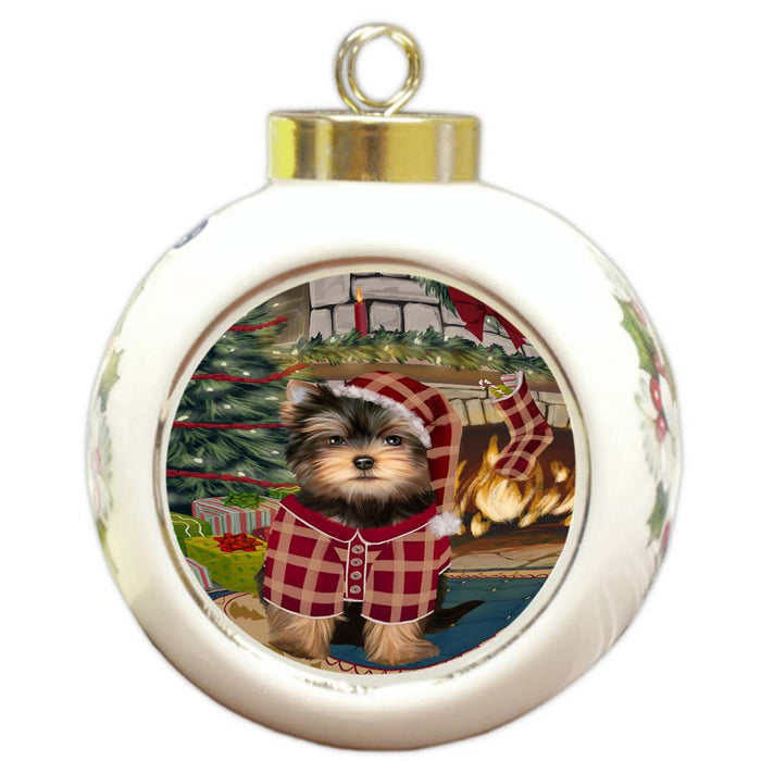 The Stocking was Hung Yorkshire Terrier Dog Round Ball Christmas Ornament RBPOR56027