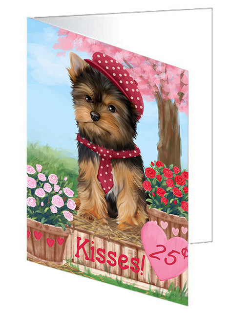 Rosie 25 Cent Kisses Yorkshire Terrier Dog Handmade Artwork Assorted Pets Greeting Cards and Note Cards with Envelopes for All Occasions and Holiday Seasons GCD73343