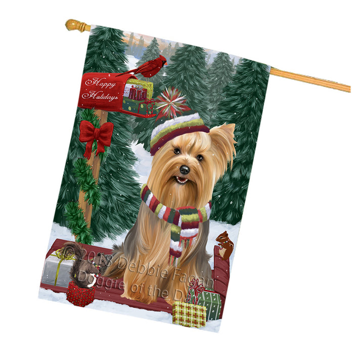 Merry Christmas Woodland Sled Yorkshire Terrier Dog House Flag FLG55511