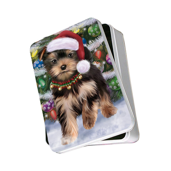 Trotting in the Snow Yorkshire Terrier Dog Photo Storage Tin PITN54549