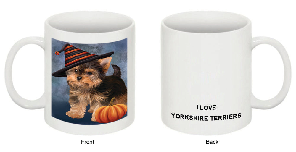 Happy Halloween Yorkshire Terrier Dog Wearing Witch Hat with Pumpkin Coffee Mug MUG50246