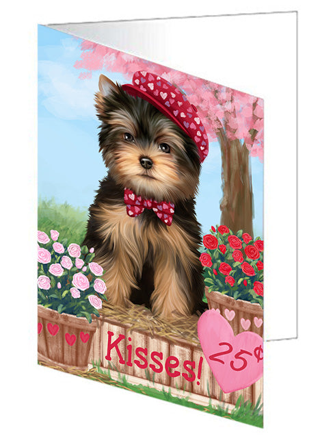 Rosie 25 Cent Kisses Yorkshire Terrier Dog Handmade Artwork Assorted Pets Greeting Cards and Note Cards with Envelopes for All Occasions and Holiday Seasons GCD73346
