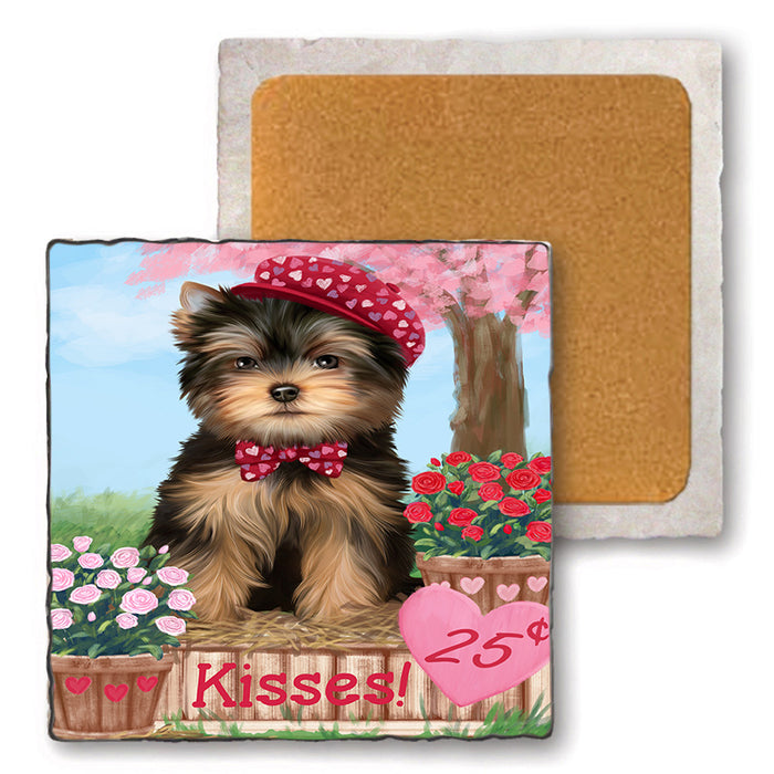 Rosie 25 Cent Kisses Yorkshire Terrier Dog Set of 4 Natural Stone Marble Tile Coasters MCST51277