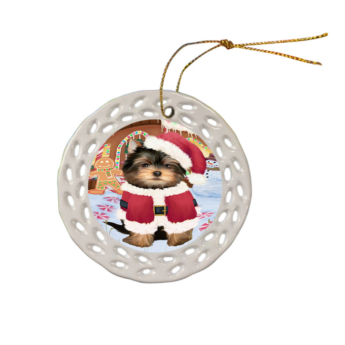 Christmas Gingerbread House Candyfest Yorkshire Terrier Dog Ceramic Doily Ornament DPOR56966