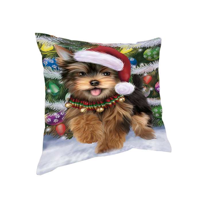 Trotting in the Snow Yorkshire Terrier Dog Pillow PIL75564