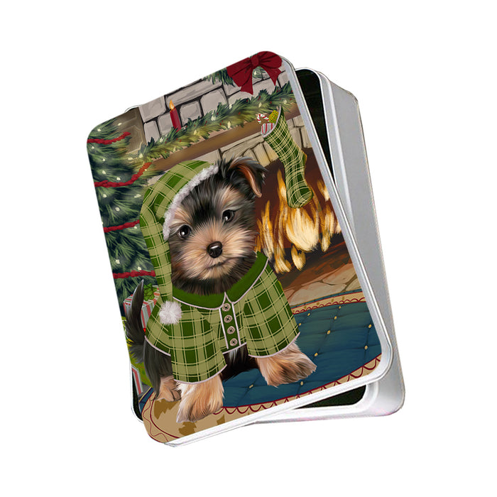 The Stocking was Hung Yorkshire Terrier Dog Photo Storage Tin PITN55615
