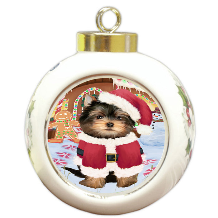 Christmas Gingerbread House Candyfest Yorkshire Terrier Dog Round Ball Christmas Ornament RBPOR56966
