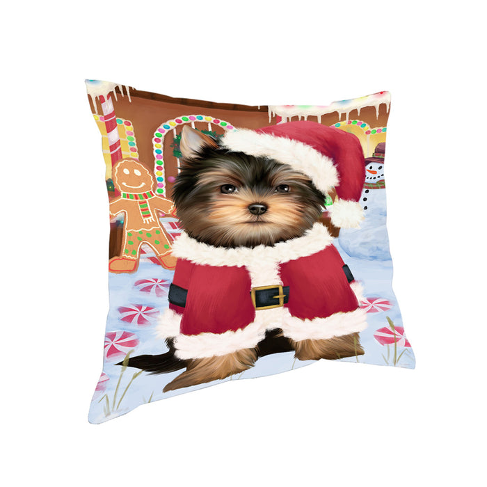 Christmas Gingerbread House Candyfest Yorkshire Terrier Dog Pillow PIL80732