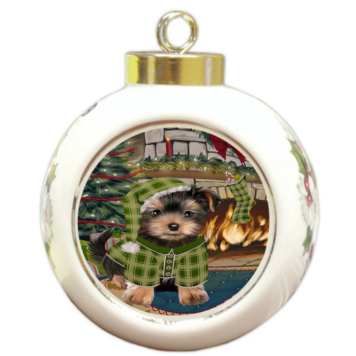 The Stocking was Hung Yorkshire Terrier Dog Round Ball Christmas Ornament RBPOR56028