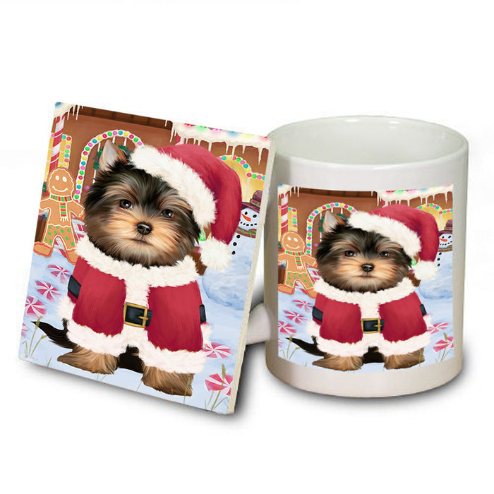 Christmas Gingerbread House Candyfest Yorkshire Terrier Dog Mug and Coaster Set MUC56602