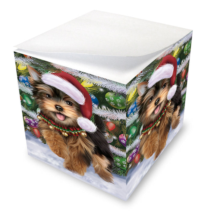 Trotting in the Snow Yorkshire Terrier Dog Note Cube NOC56253