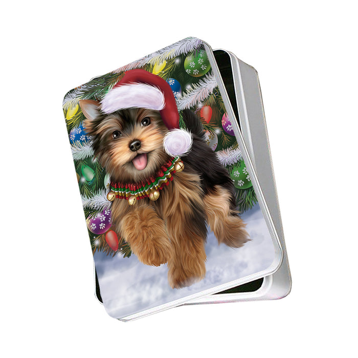 Trotting in the Snow Yorkshire Terrier Dog Photo Storage Tin PITN54550