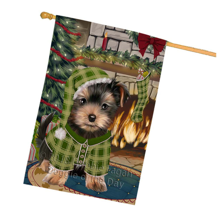 The Stocking was Hung Yorkshire Terrier Dog House Flag FLG56101
