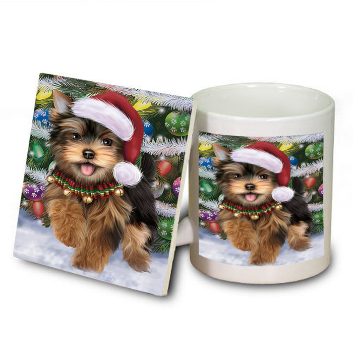Trotting in the Snow Yorkshire Terrier Dog Mug and Coaster Set MUC54599