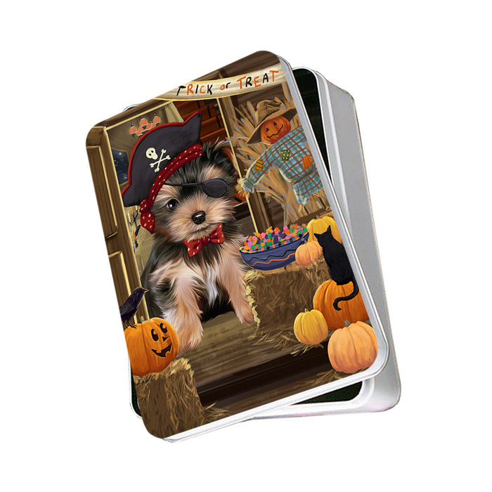 Enter at Own Risk Trick or Treat Halloween Yorkshire Terrier Dog Photo Storage Tin PITN53356