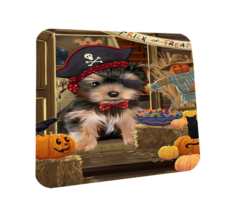 Enter at Own Risk Trick or Treat Halloween Yorkshire Terrier Dog Coasters Set of 4 CST53314