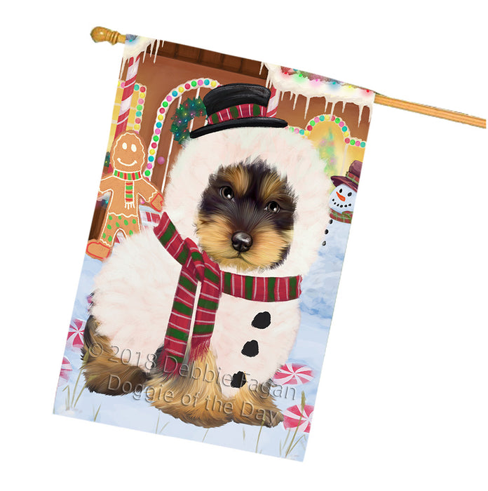 Christmas Gingerbread House Candyfest Yorkshire Terrier Dog House Flag FLG57295